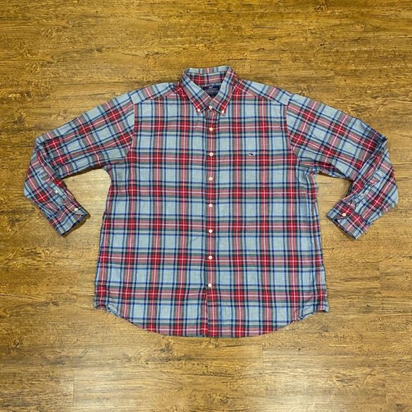 Vineyard Vines Plaid Multicolor‎ Slim Fit Tucker Whale Button Down Shirt Men XXL - Picture 1 of 11